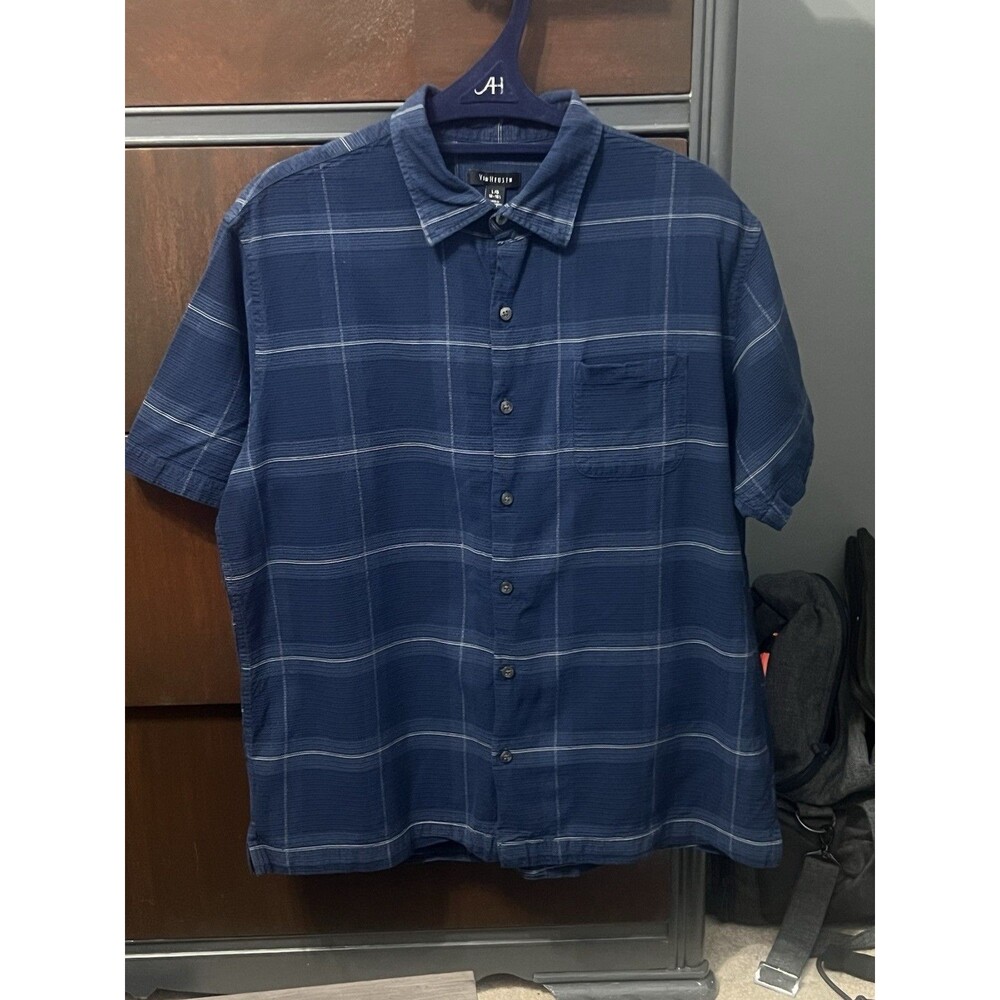 Van Heusen Blue Plaid Button Down Shirt Men's Size Large